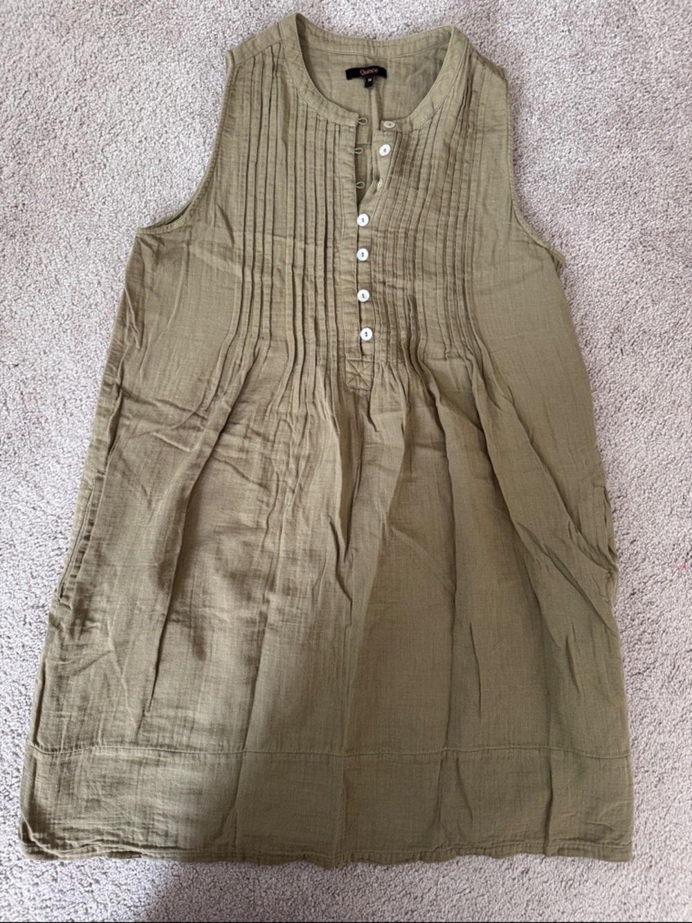 Quince Organic Cotton Olive Green Sleeveless Dress